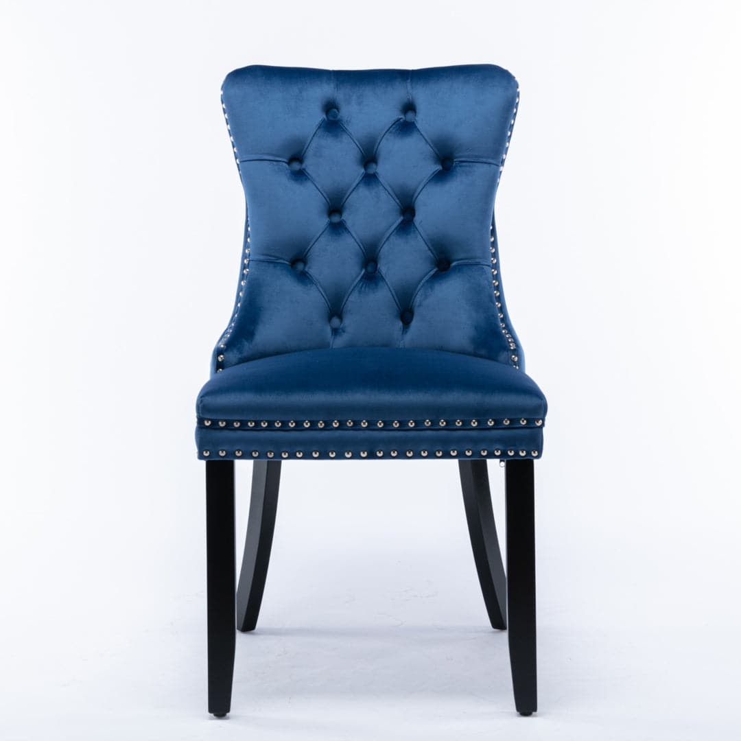 4x Velvet Dining Chairs Upholstered Tufted Kithcen Chair with Solid Wood Legs Stud Trim and Ring-Blue-Furniture > Bar Stools & Chairs-PEROZ Accessories