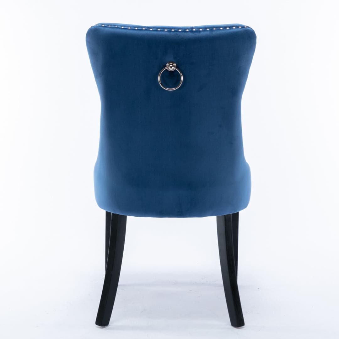 6x Velvet Dining Chairs Upholstered Tufted Kithcen Chair with Solid Wood Legs Stud Trim and Ring-Blue-Furniture > Bar Stools & Chairs-PEROZ Accessories