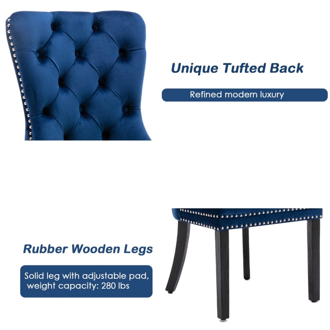 6x Velvet Dining Chairs Upholstered Tufted Kithcen Chair with Solid Wood Legs Stud Trim and Ring-Blue-Furniture > Bar Stools & Chairs-PEROZ Accessories