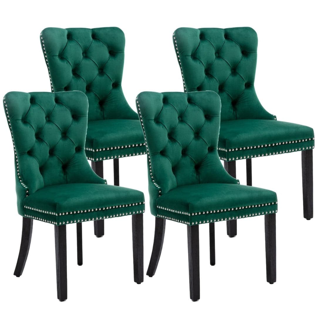 4x Velvet Dining Chairs- Green-Furniture > Bar Stools & Chairs-PEROZ Accessories