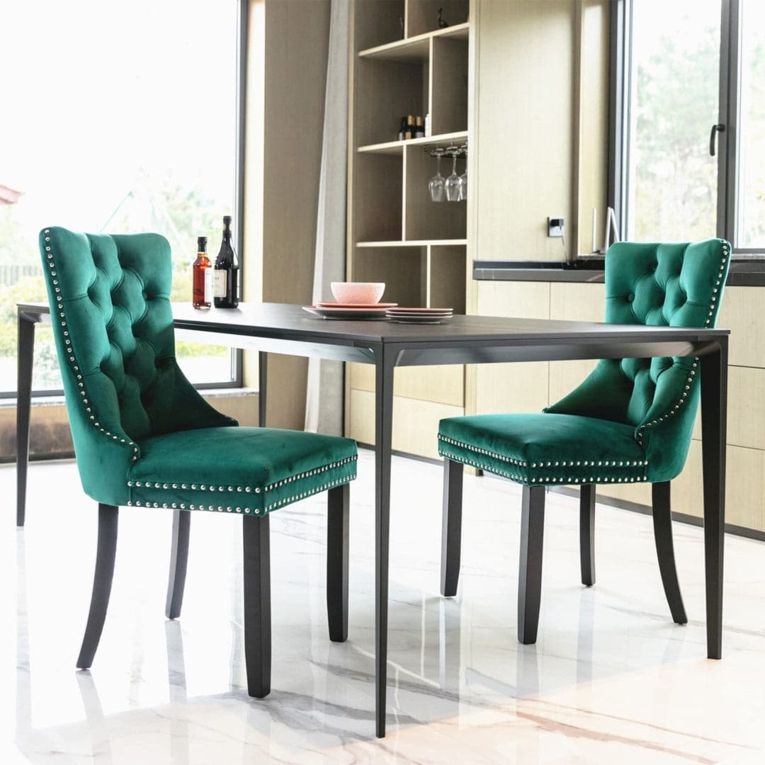 4x Velvet Dining Chairs- Green-Furniture > Bar Stools & Chairs-PEROZ Accessories