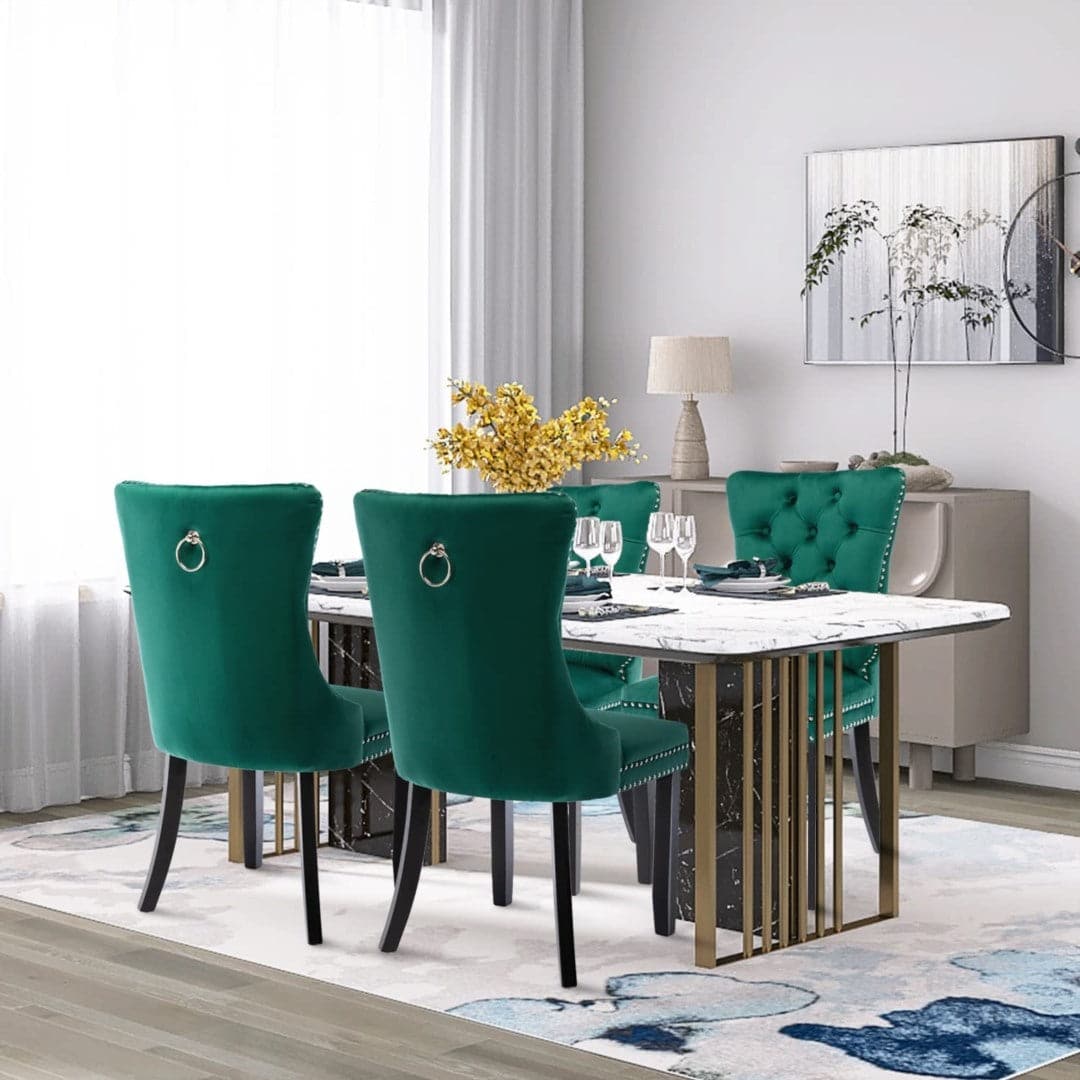 4x Velvet Dining Chairs- Green-Furniture > Bar Stools & Chairs-PEROZ Accessories