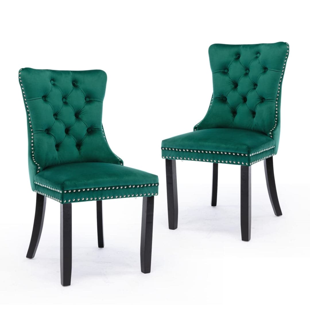 6x Velvet Dining Chairs- Green-Furniture > Bar Stools & Chairs-PEROZ Accessories
