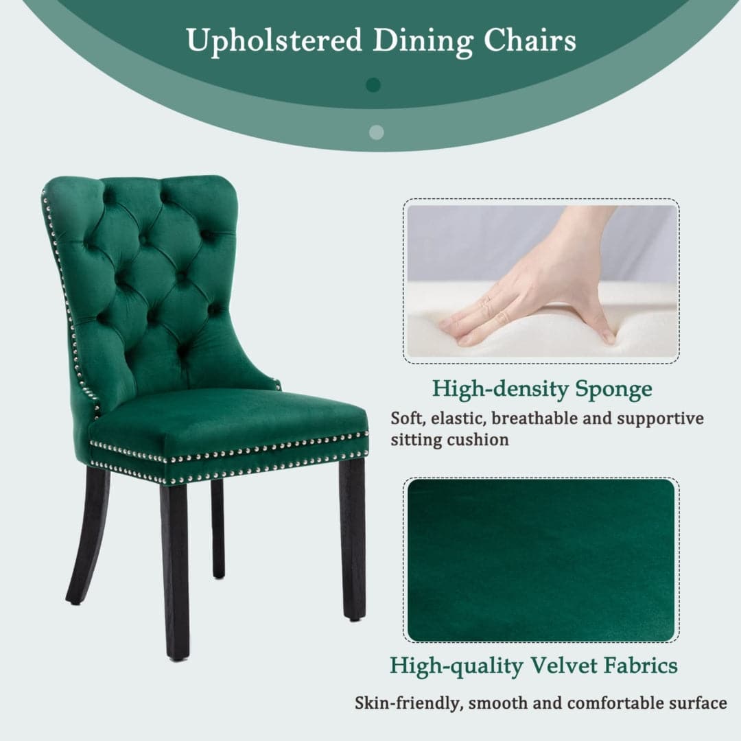6x Velvet Dining Chairs- Green-Furniture > Bar Stools & Chairs-PEROZ Accessories