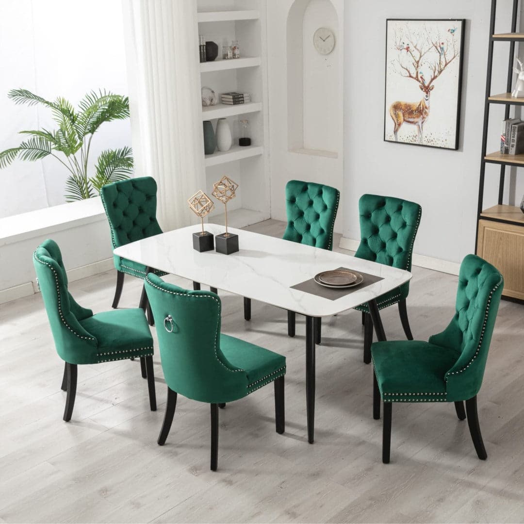 6x Velvet Dining Chairs- Green-Furniture > Bar Stools & Chairs-PEROZ Accessories