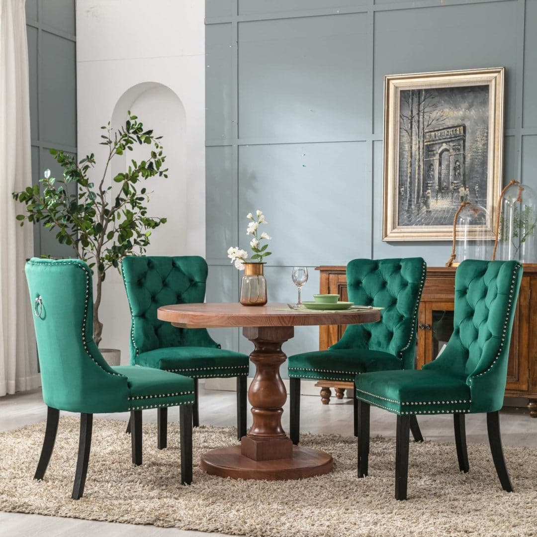 6x Velvet Dining Chairs- Green-Furniture > Bar Stools & Chairs-PEROZ Accessories