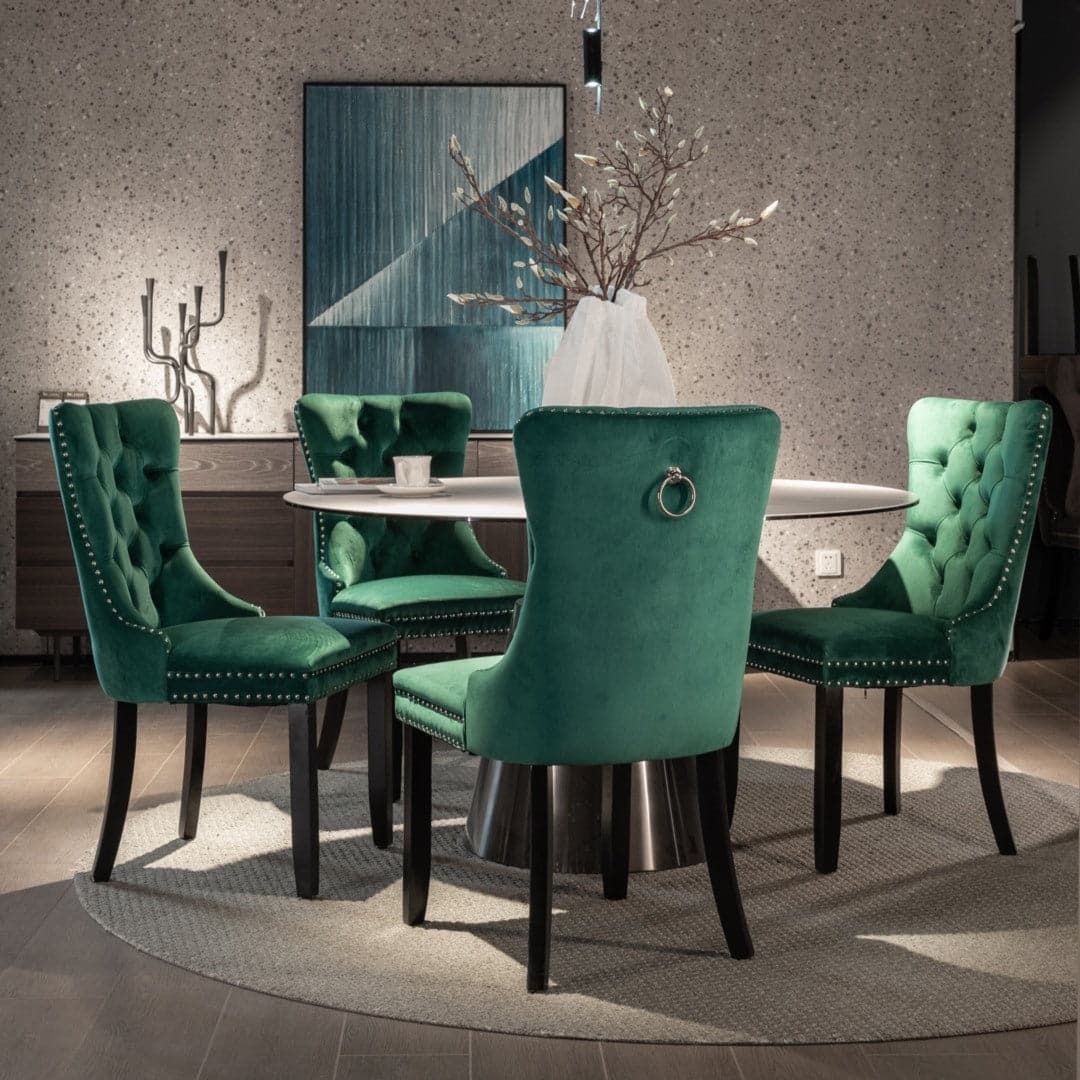 6x Velvet Dining Chairs- Green-Furniture > Bar Stools & Chairs-PEROZ Accessories