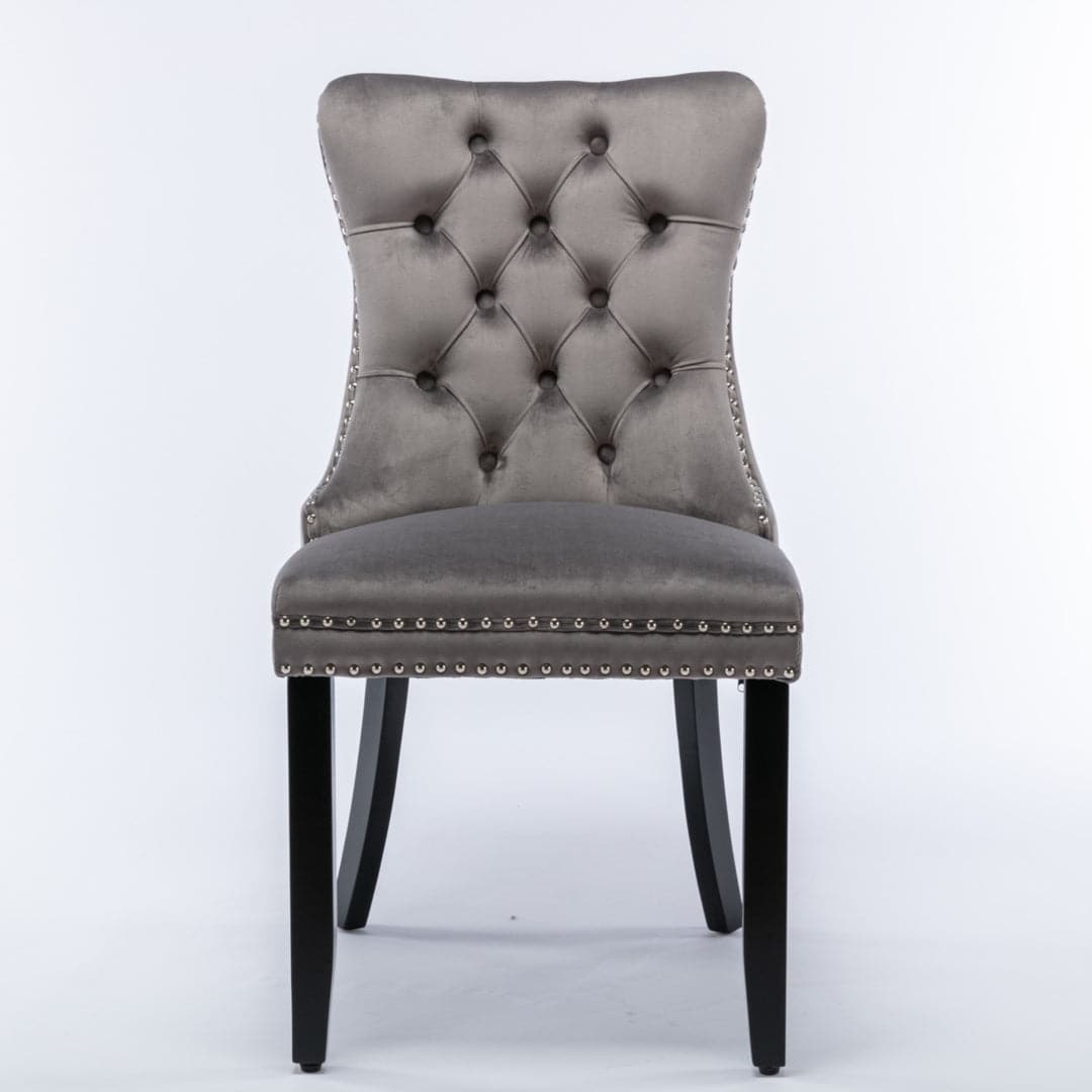 4x Velvet Dining Chairs Upholstered Tufted Kithcen Chair with Solid Wood Legs Stud Trim and Ring-Gray-Furniture > Bar Stools & Chairs-PEROZ Accessories