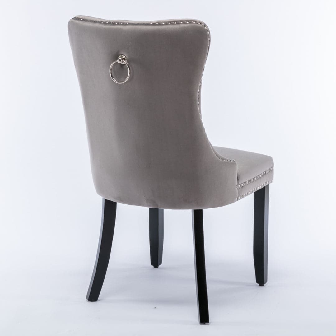 4x Velvet Dining Chairs Upholstered Tufted Kithcen Chair with Solid Wood Legs Stud Trim and Ring-Gray-Furniture > Bar Stools & Chairs-PEROZ Accessories