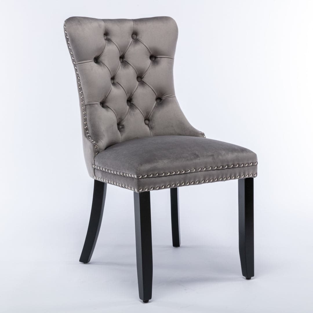 6x Velvet Dining Chairs Upholstered Tufted Kithcen Chair with Solid Wood Legs Stud Trim and Ring-Gray-Furniture > Bar Stools & Chairs-PEROZ Accessories
