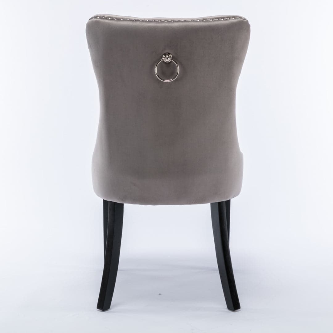 6x Velvet Dining Chairs Upholstered Tufted Kithcen Chair with Solid Wood Legs Stud Trim and Ring-Gray-Furniture > Bar Stools & Chairs-PEROZ Accessories