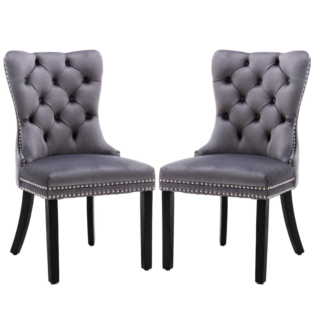 8x Velvet Dining Chairs Upholstered Tufted Kithcen Chair with Solid Wood Legs Stud Trim and Ring-Gray-Furniture > Bar Stools & Chairs-PEROZ Accessories