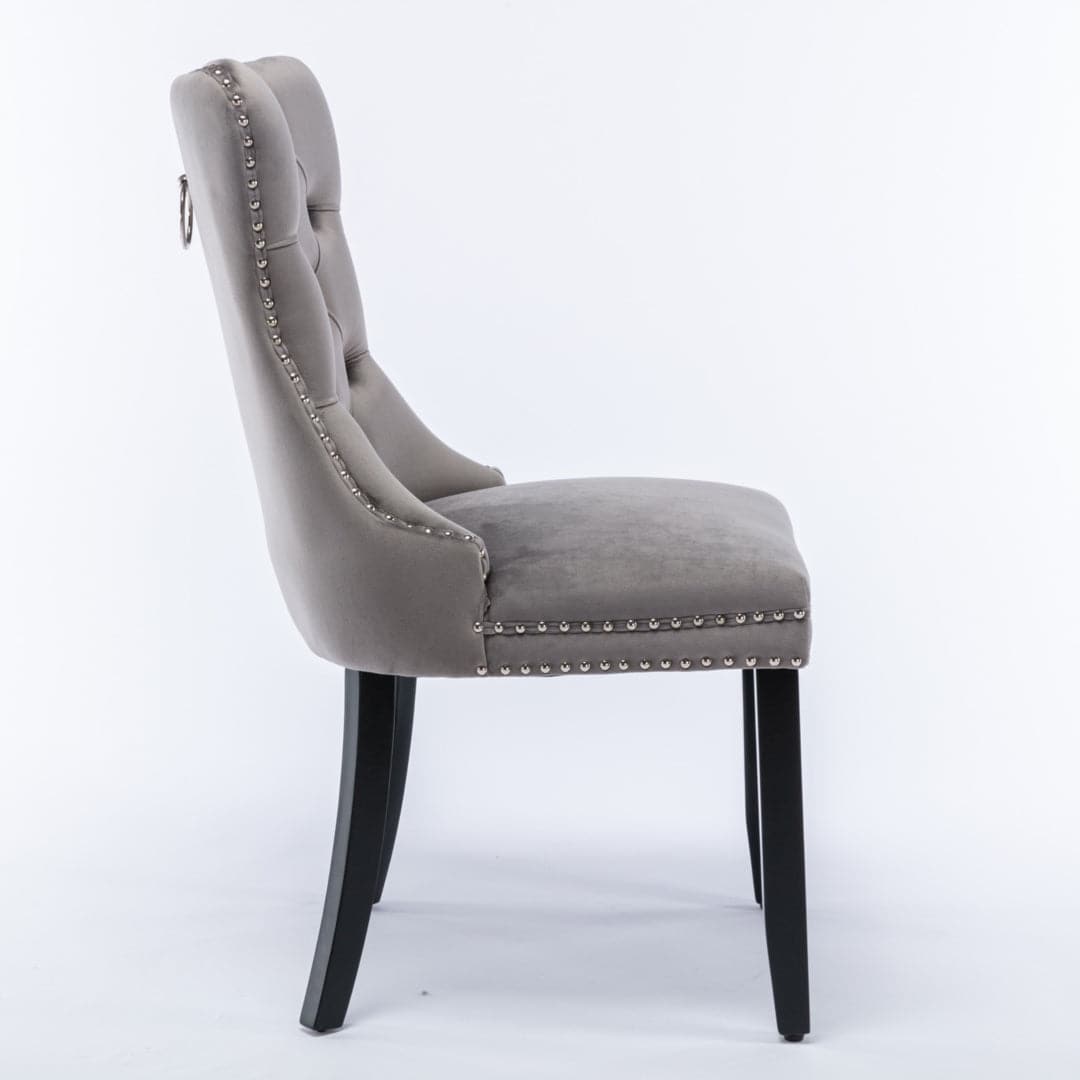 8x Velvet Dining Chairs Upholstered Tufted Kithcen Chair with Solid Wood Legs Stud Trim and Ring-Gray-Furniture > Bar Stools & Chairs-PEROZ Accessories