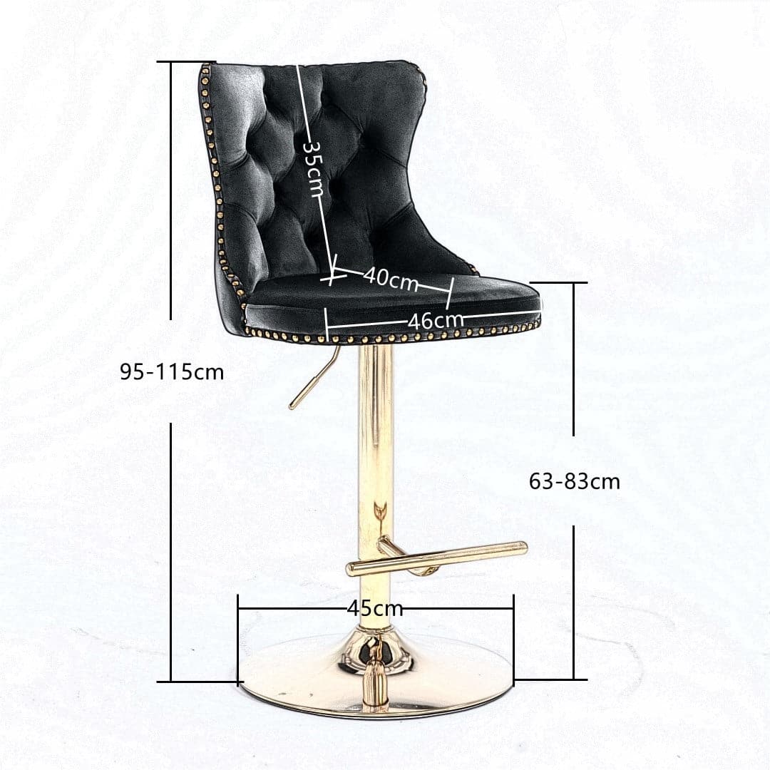 4x Height Adjustable Swivel Bar Stool Velvet Studs Barstool with Footrest and Golden Base- Beige-Furniture > Bar Stools & Chairs-PEROZ Accessories
