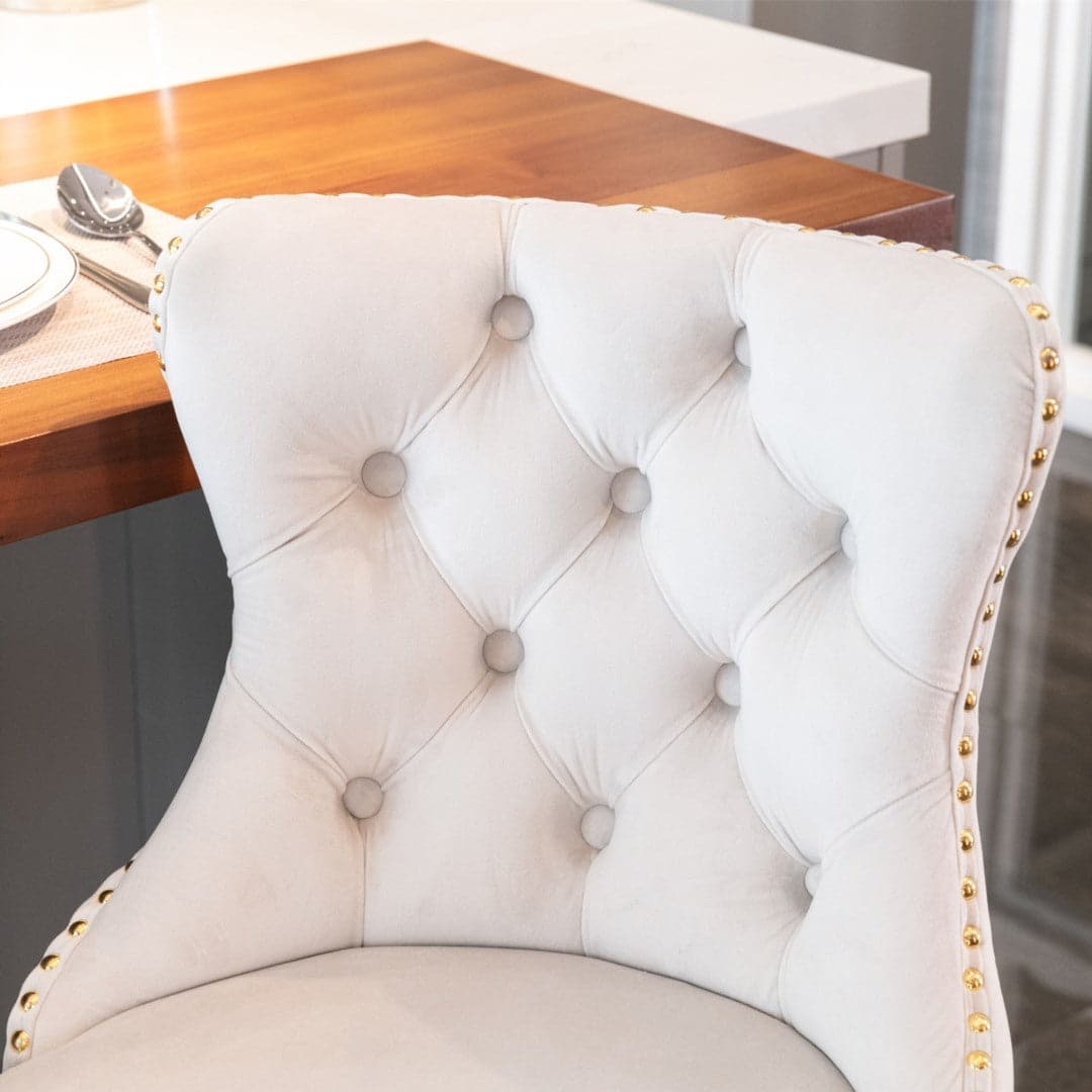 4x Height Adjustable Swivel Bar Stool Velvet Studs Barstool with Footrest and Golden Base- Beige-Furniture > Bar Stools & Chairs-PEROZ Accessories