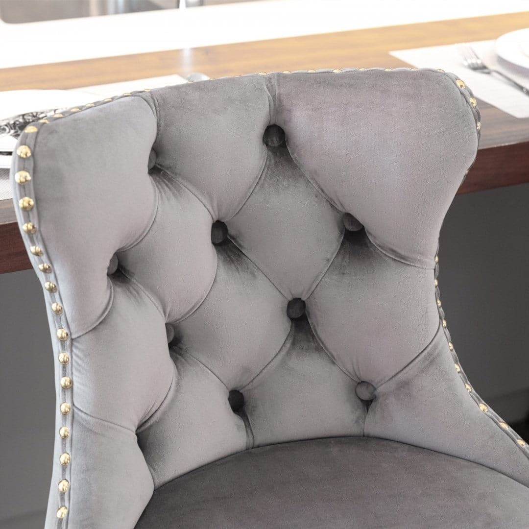 4x Height Adjustable Swivel Bar Stool Velvet Studs Barstool with Footrest and Golden Base- Grey-Furniture > Bar Stools & Chairs-PEROZ Accessories