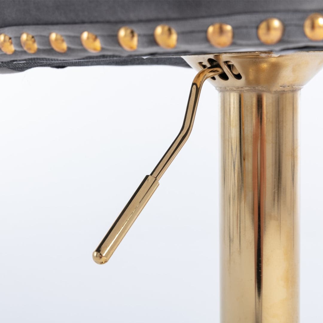 4x Height Adjustable Swivel Bar Stool Velvet Studs Barstool with Footrest and Golden Base- Grey-Furniture > Bar Stools & Chairs-PEROZ Accessories