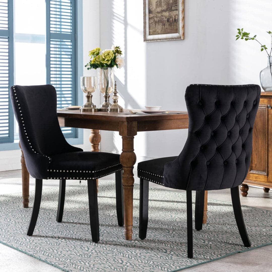 4x Velvet Upholstered Dining Chairs Tufted Wingback Side Chair with Studs Trim Solid Wood Legs for Kitchen-Furniture > Bar Stools & Chairs-PEROZ Accessories