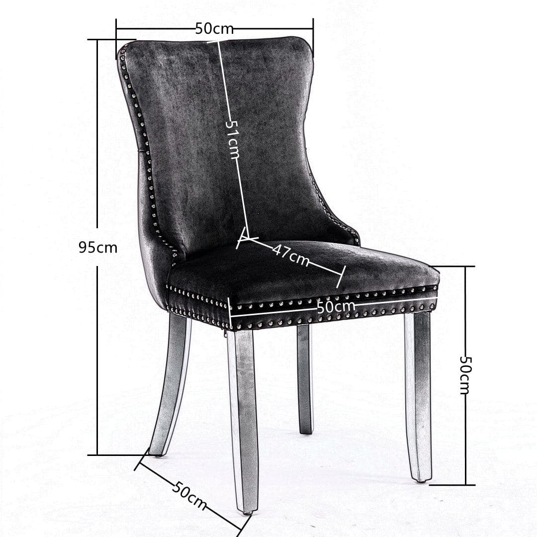 4x Velvet Upholstered Dining Chairs Tufted Wingback Side Chair with Studs Trim Solid Wood Legs for Kitchen-Furniture > Bar Stools & Chairs-PEROZ Accessories