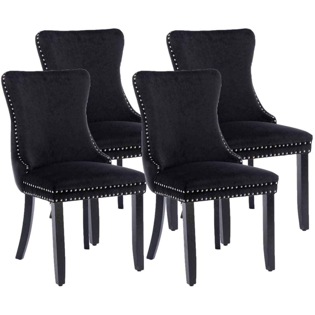 4x Velvet Upholstered Dining Chairs Tufted Wingback Side Chair with Studs Trim Solid Wood Legs for Kitchen-Furniture > Bar Stools & Chairs-PEROZ Accessories