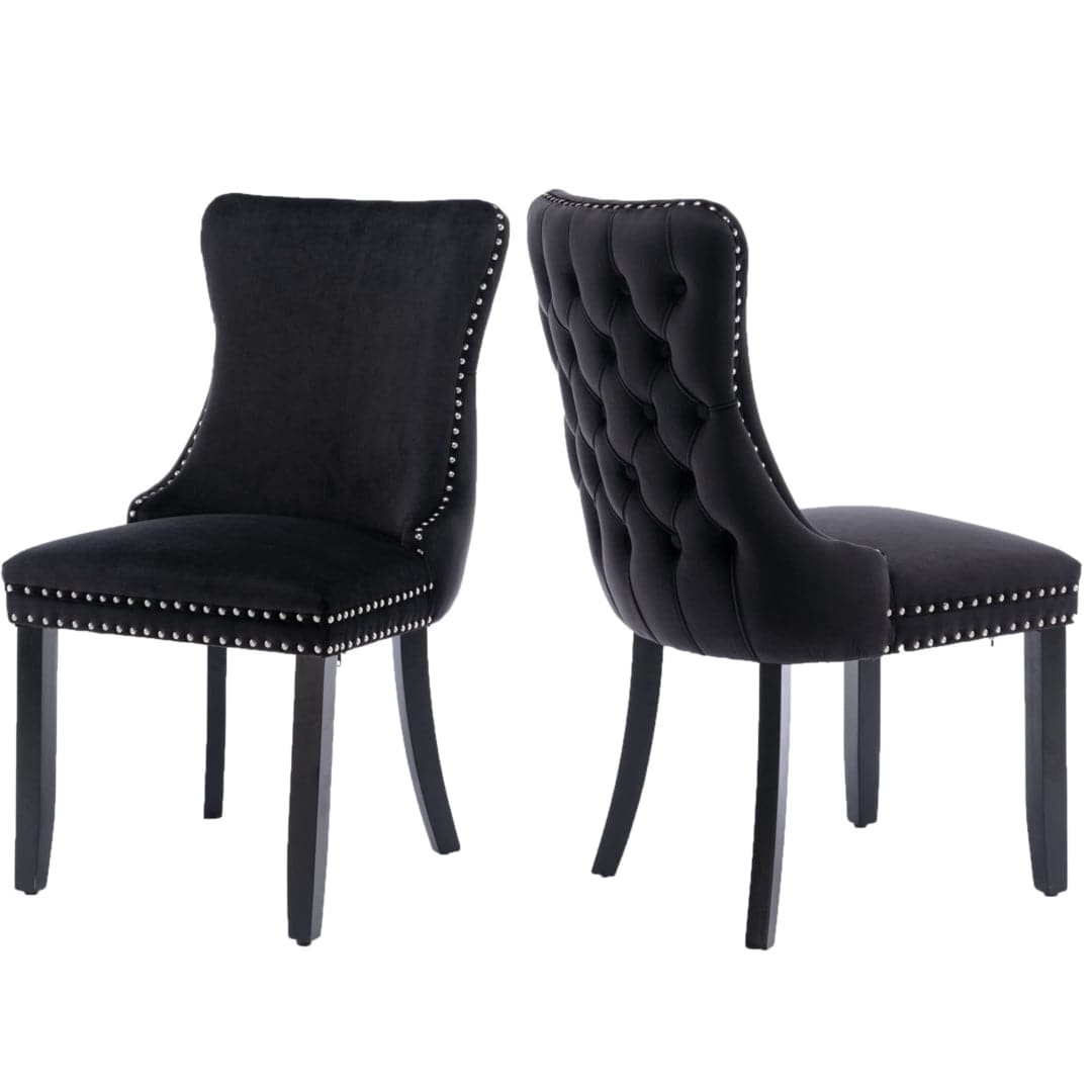 6x Velvet Upholstered Dining Chairs Tufted Wingback Side Chair with Studs Trim Solid Wood Legs for Kitchen-Furniture > Bar Stools & Chairs-PEROZ Accessories