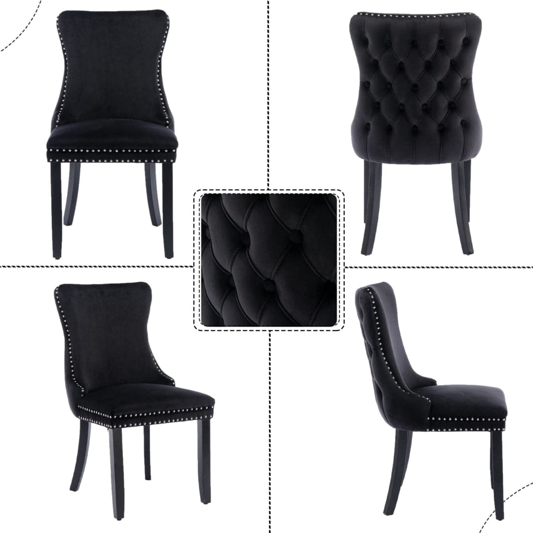 6x Velvet Upholstered Dining Chairs Tufted Wingback Side Chair with Studs Trim Solid Wood Legs for Kitchen-Furniture > Bar Stools & Chairs-PEROZ Accessories