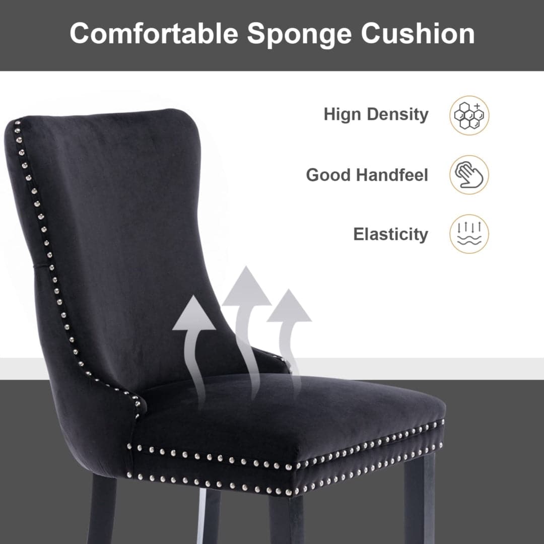 6x Velvet Upholstered Dining Chairs Tufted Wingback Side Chair with Studs Trim Solid Wood Legs for Kitchen-Furniture > Bar Stools & Chairs-PEROZ Accessories