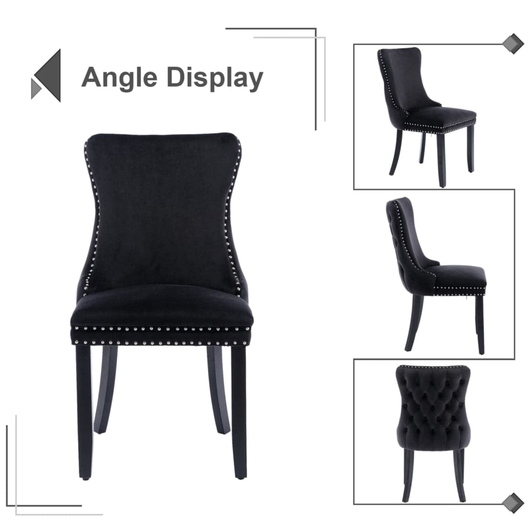 6x Velvet Upholstered Dining Chairs Tufted Wingback Side Chair with Studs Trim Solid Wood Legs for Kitchen-Furniture > Bar Stools & Chairs-PEROZ Accessories
