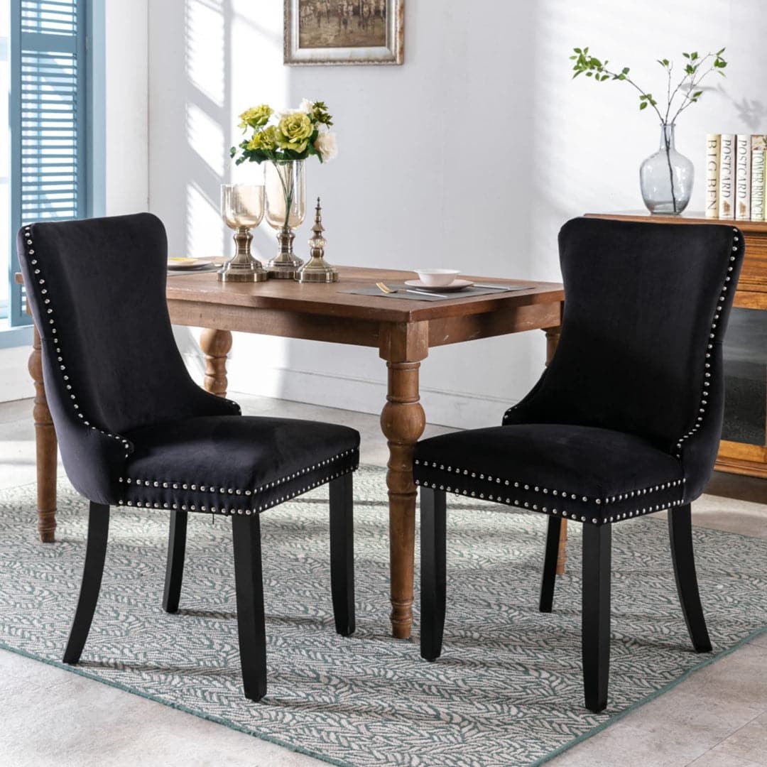 6x Velvet Upholstered Dining Chairs Tufted Wingback Side Chair with Studs Trim Solid Wood Legs for Kitchen-Furniture > Bar Stools & Chairs-PEROZ Accessories