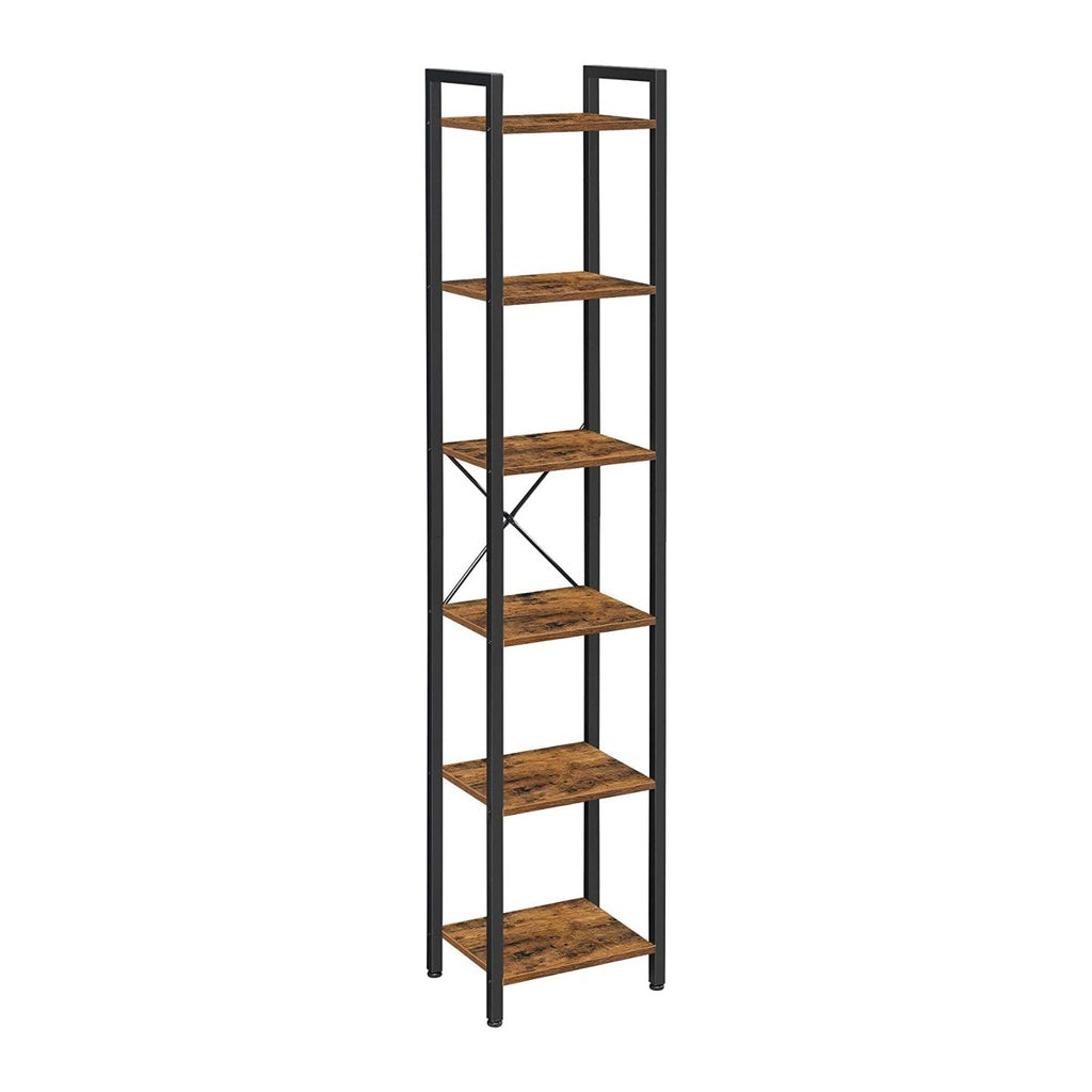VASAGLE Narrow Bookcase Small 6-Tiers Bookshelf Industrial Rustic Brown and Black-Bookcases &amp; Shelves-PEROZ Accessories