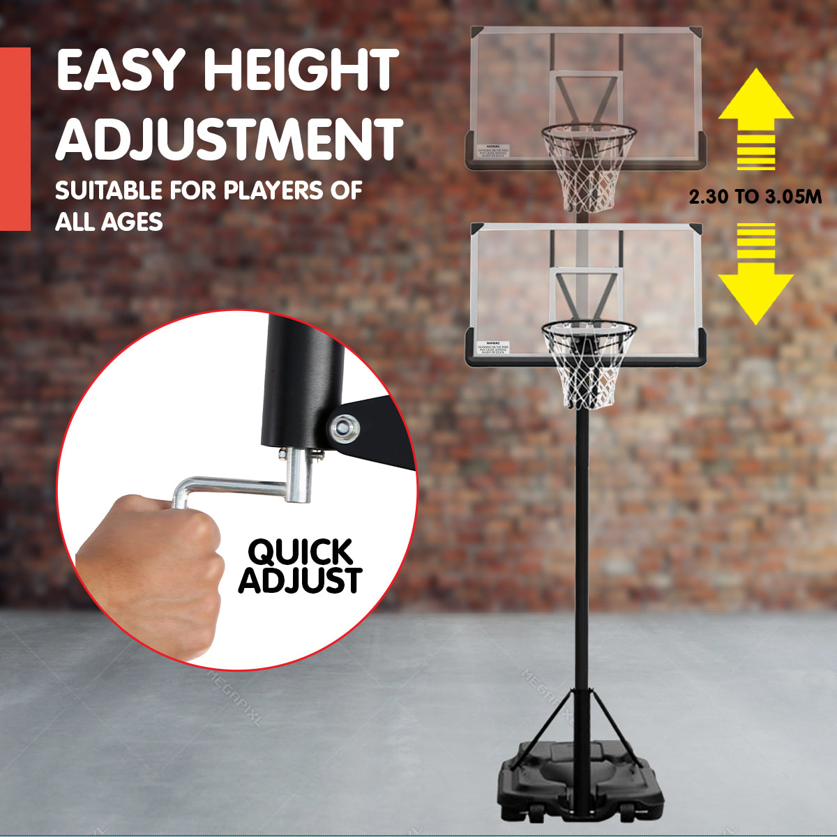 Kahuna Height-Adjustable Basketball Portable Hoop for Kids and Adults-Sports & Fitness > Basketball & Accessories-PEROZ Accessories