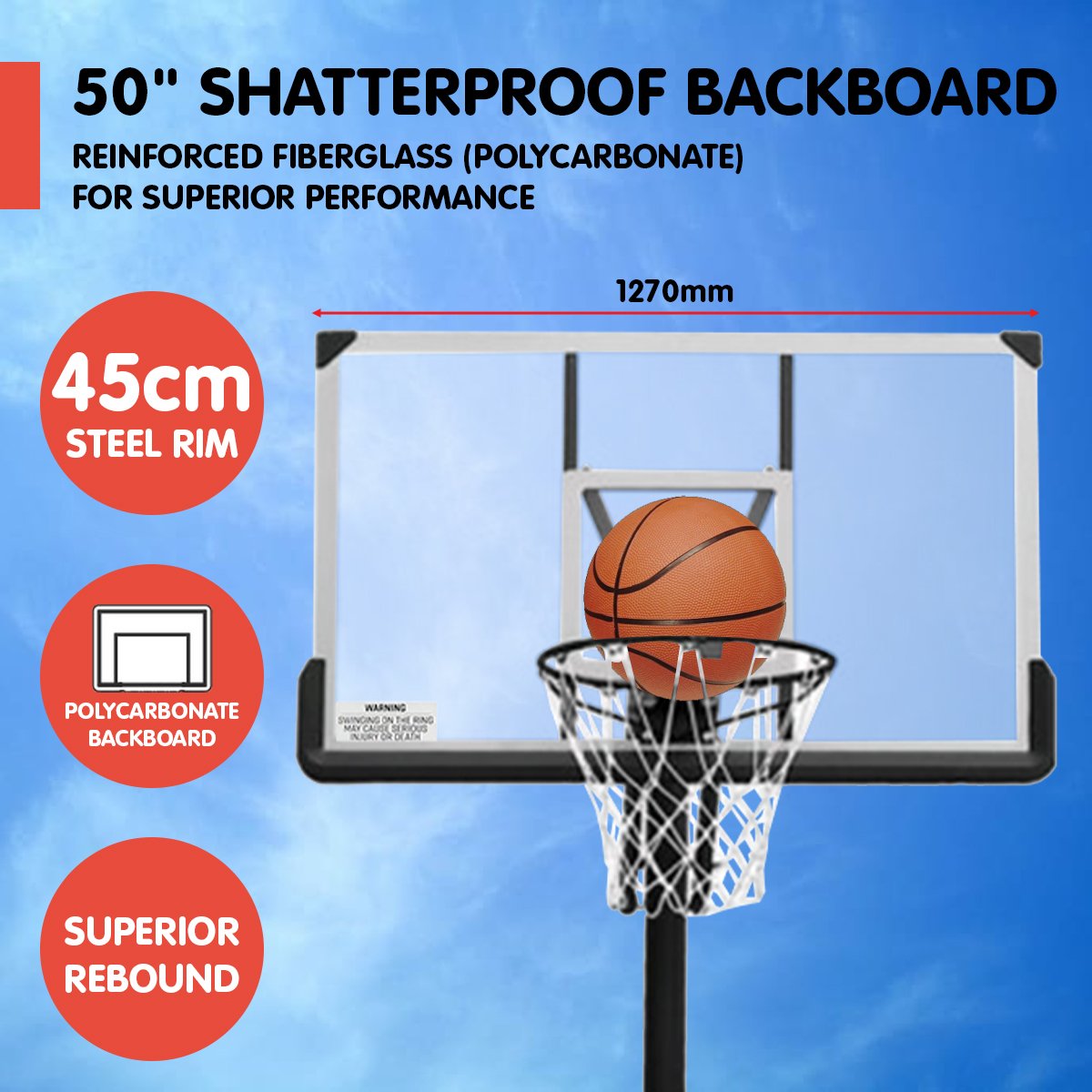 Kahuna Height-Adjustable Basketball Portable Hoop for Kids and Adults-Sports & Fitness > Basketball & Accessories-PEROZ Accessories