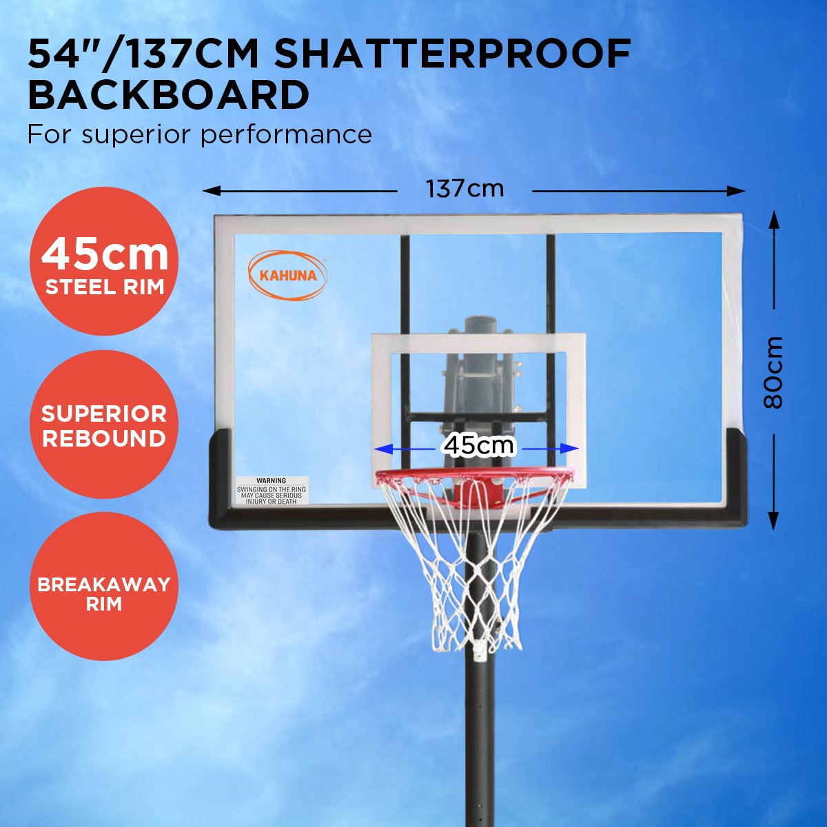 Kahuna Portable Basketball Hoop System 2.3 to 3.05m for Kids & Adults-Sports & Fitness > Basketball & Accessories-PEROZ Accessories