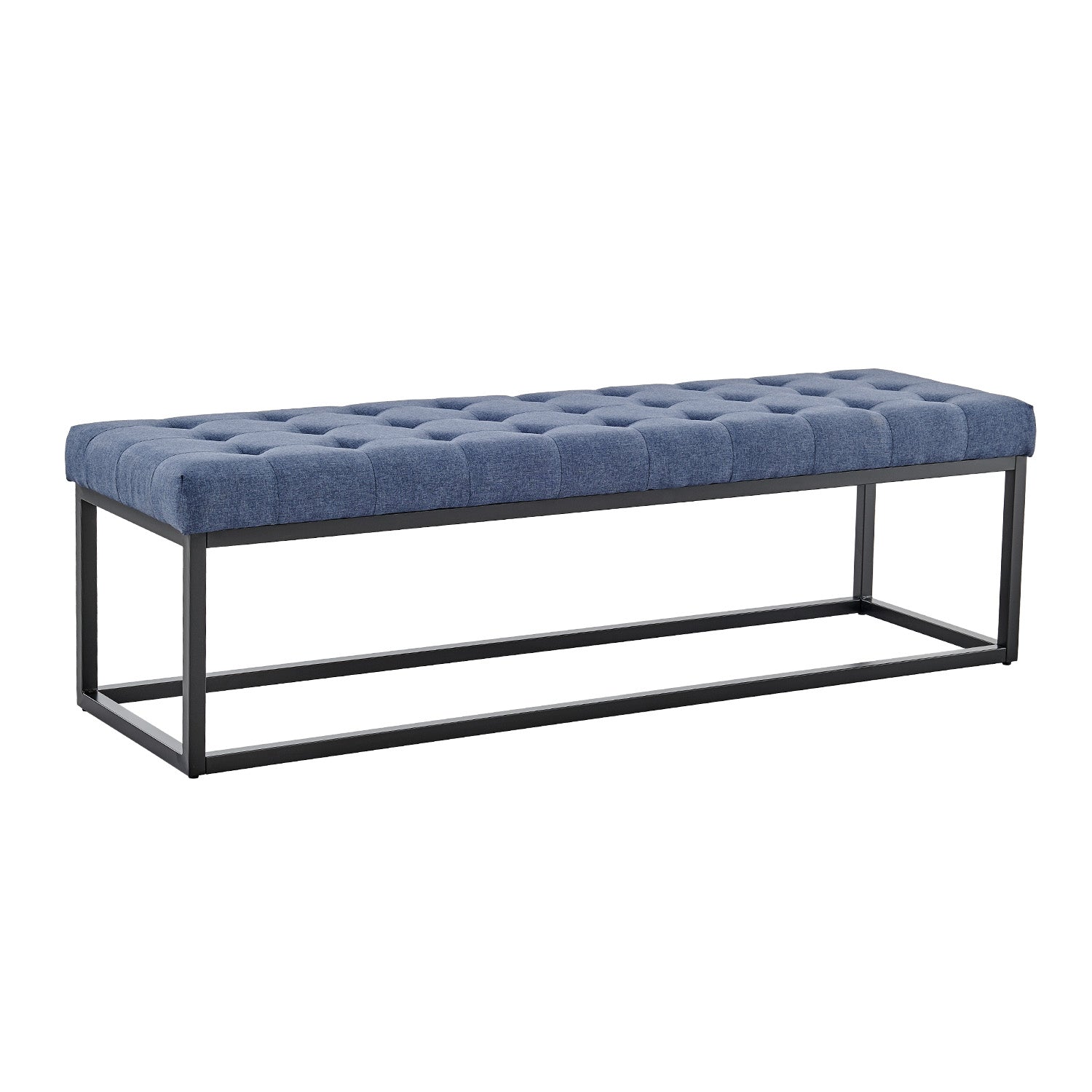 Sarantino Cameron Button-tufted Upholstered Bench With Metal Legs - Blue Linen-Furniture > Living Room-PEROZ Accessories
