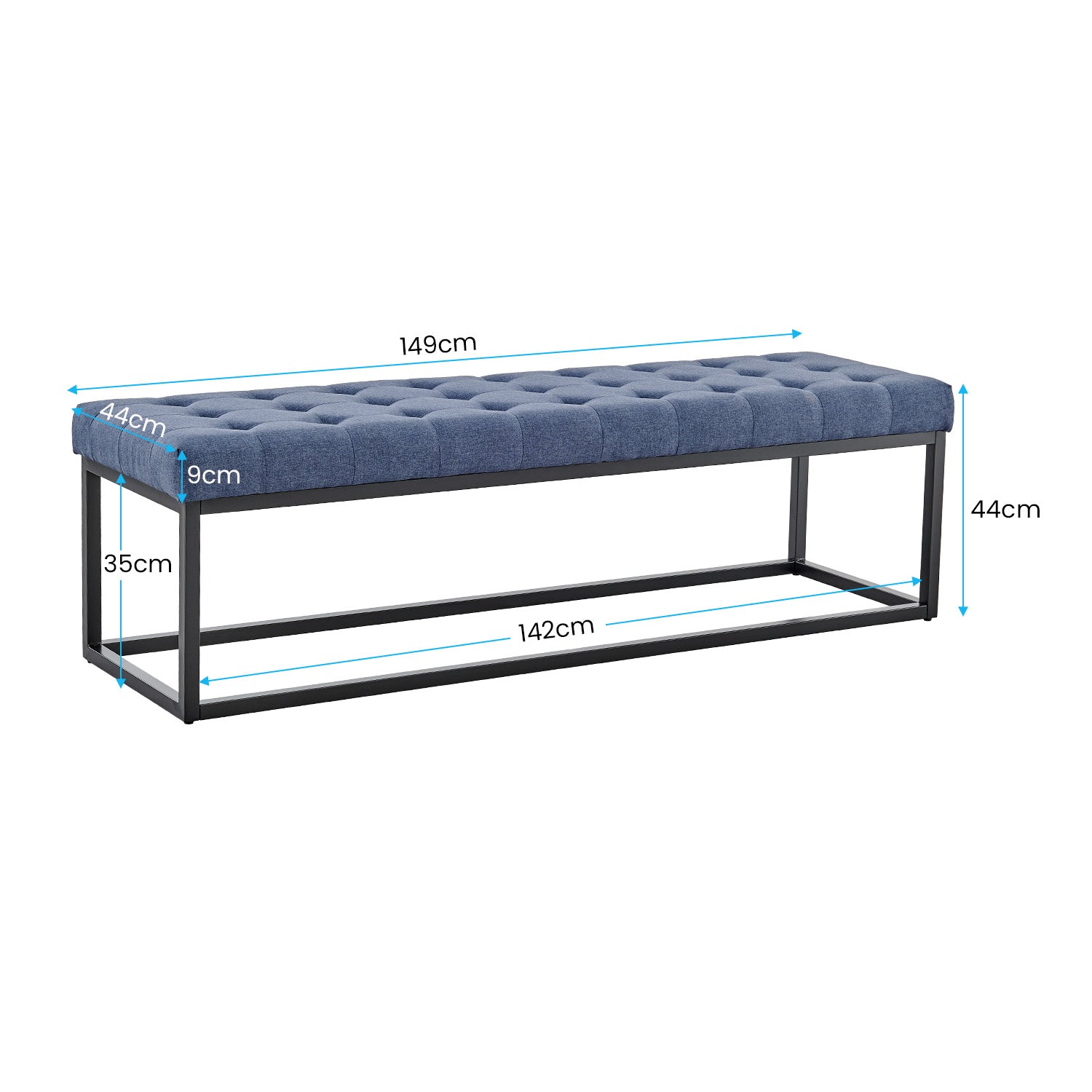 Sarantino Cameron Button-tufted Upholstered Bench With Metal Legs - Blue Linen-Furniture > Living Room-PEROZ Accessories