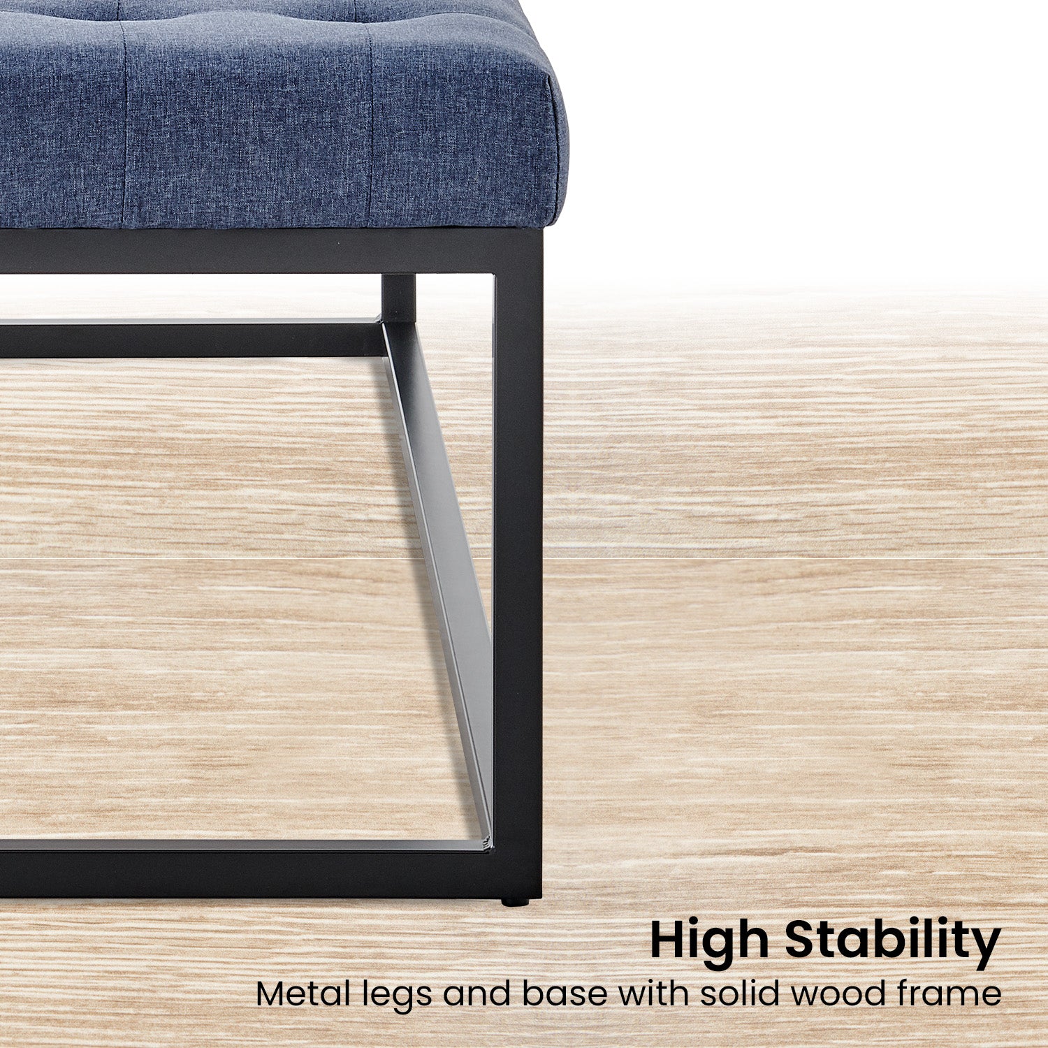 Sarantino Cameron Button-tufted Upholstered Bench With Metal Legs - Blue Linen-Furniture > Living Room-PEROZ Accessories