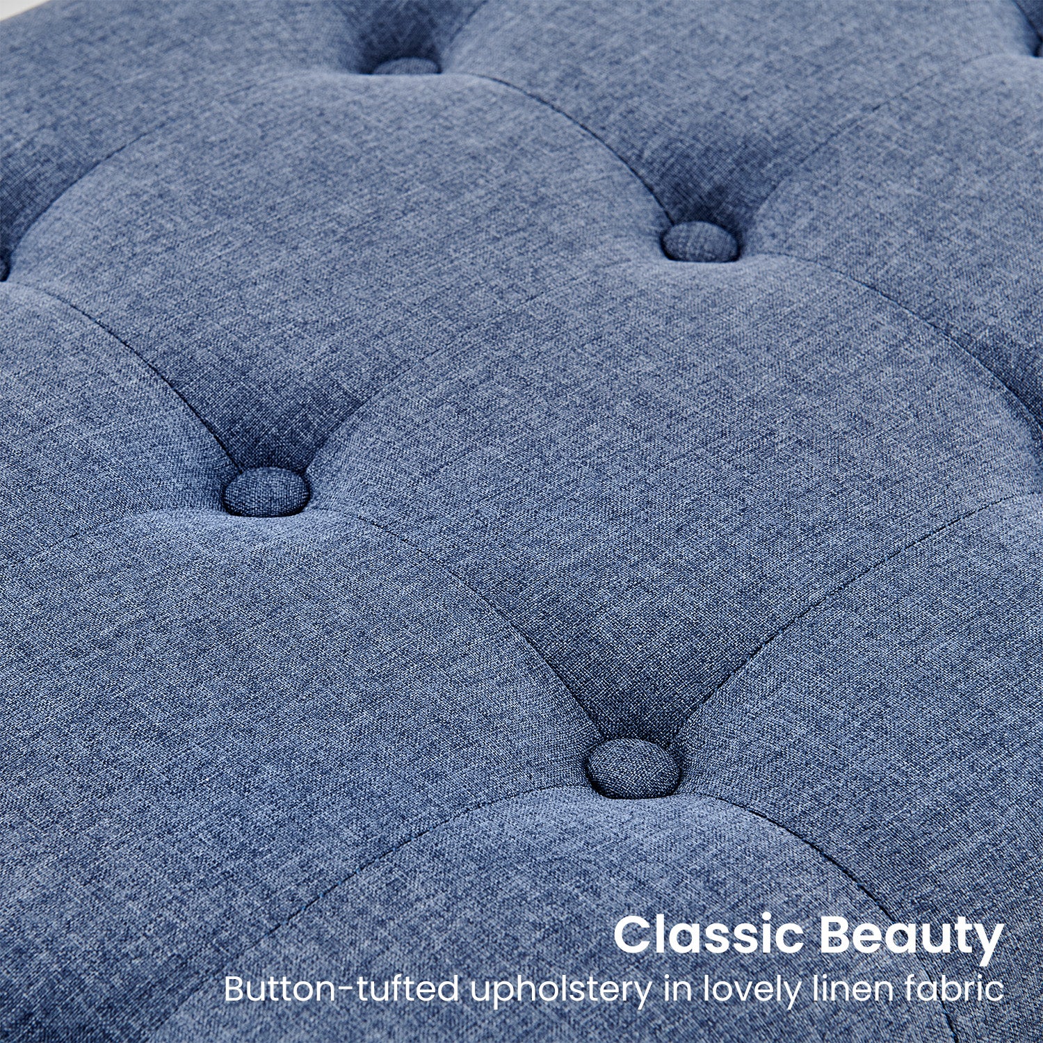 Sarantino Cameron Button-tufted Upholstered Bench With Metal Legs - Blue Linen-Furniture > Living Room-PEROZ Accessories