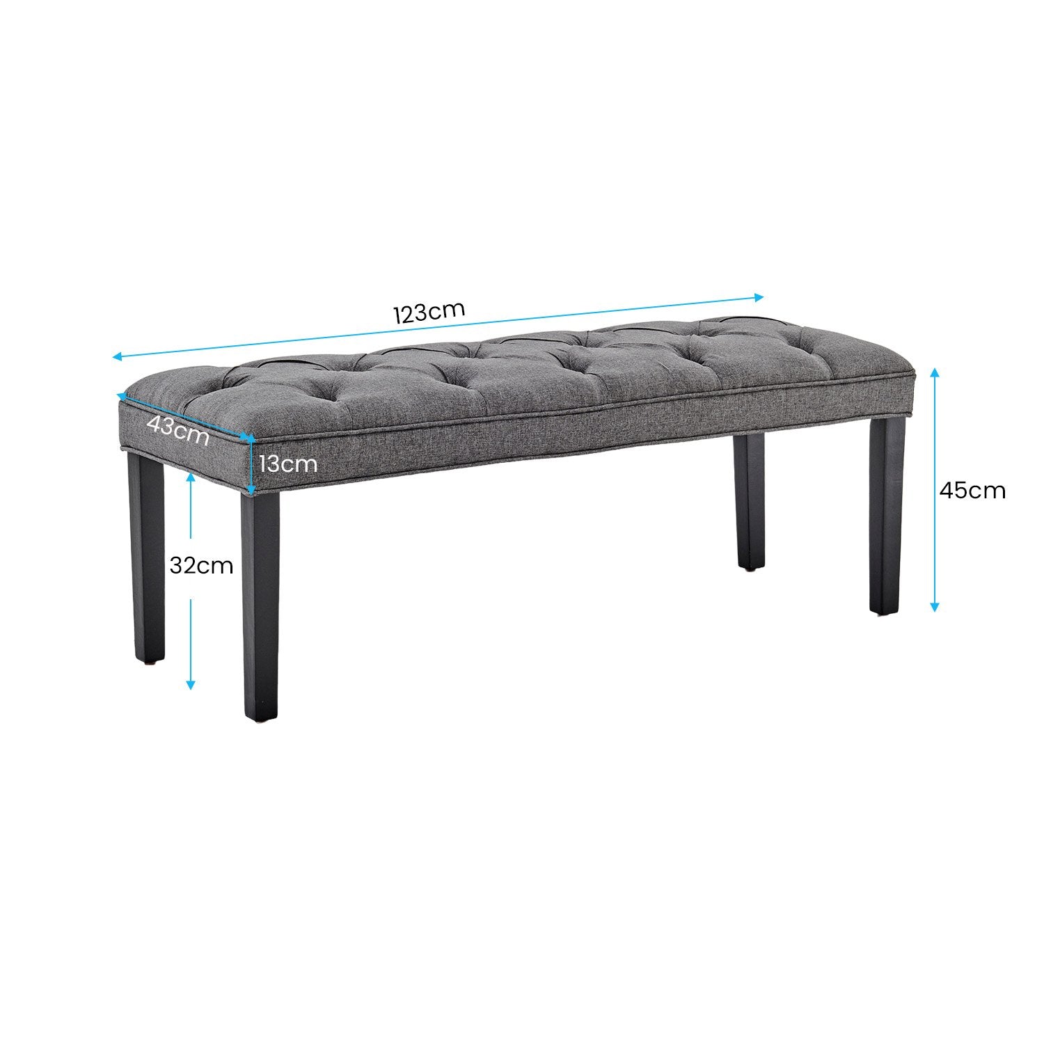 Sarantino Cate Button-tufted Upholstered Bench With Tapered Legs - Dark Grey Linen-Furniture > Living Room-PEROZ Accessories