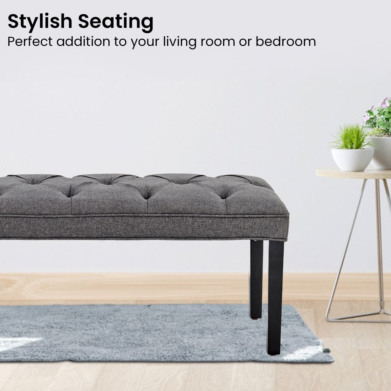Sarantino Cate Button-tufted Upholstered Bench With Tapered Legs - Dark Grey Linen-Furniture > Living Room-PEROZ Accessories