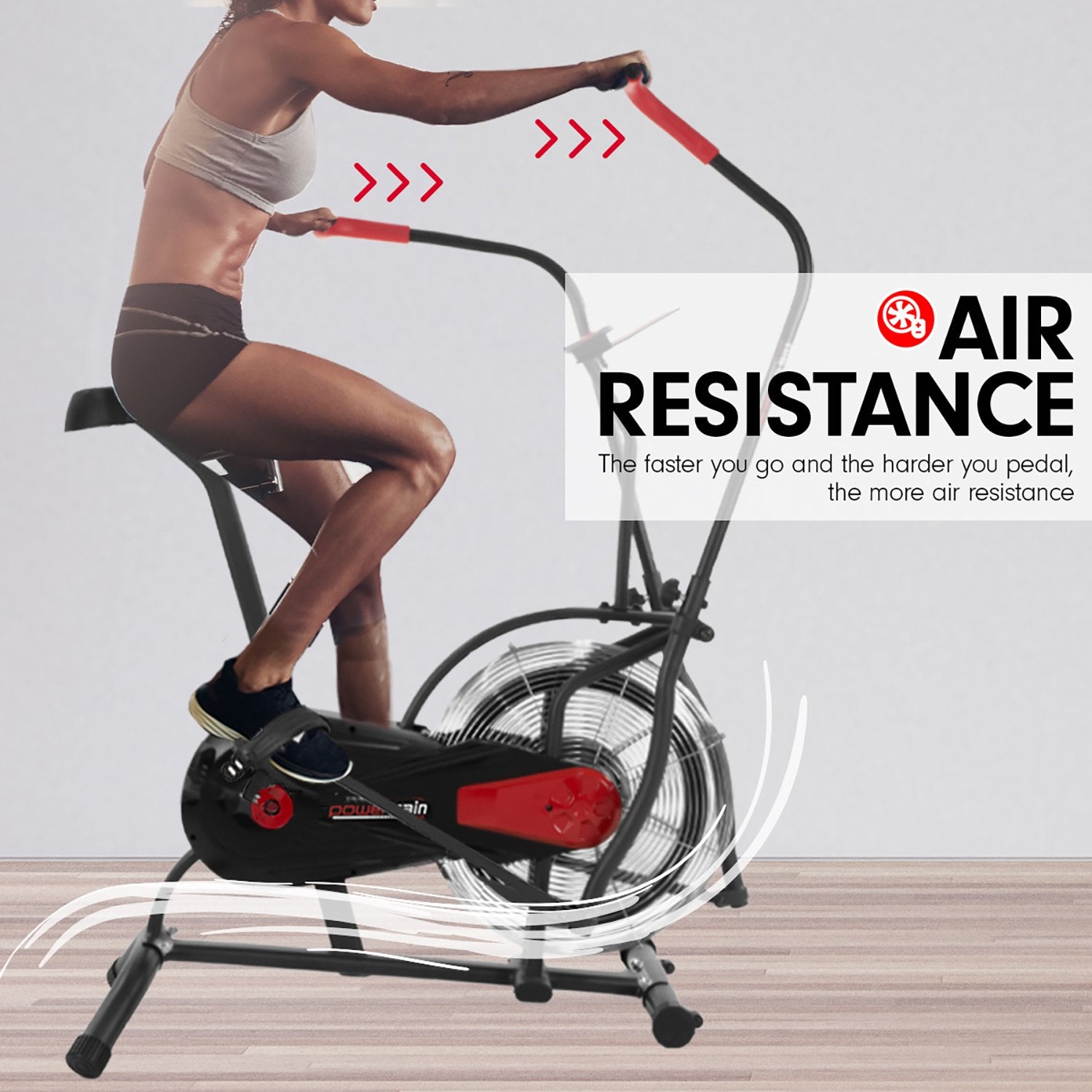 Powertrain Air Resistance Fan Exercise Bike Cardio - Black-Sports & Fitness > Bikes & Accessories-PEROZ Accessories