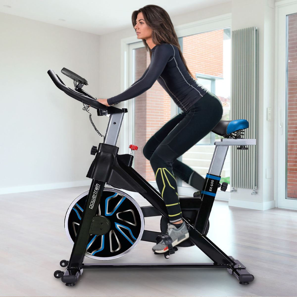 PowerTrain RX-600 Exercise Spin Bike Cardio Cycle - Blue-Sports & Fitness > Bikes & Accessories-PEROZ Accessories