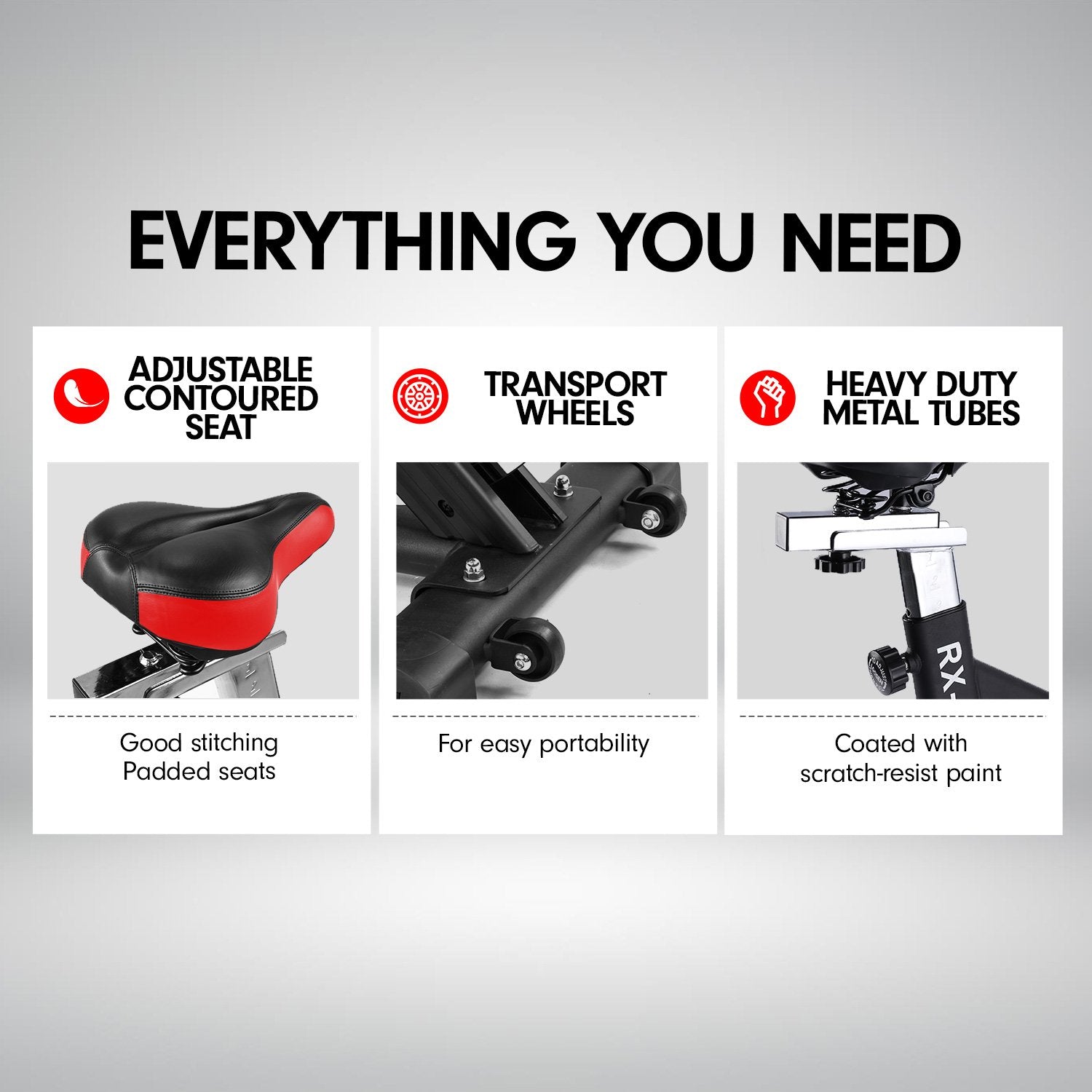 Powertrain RX-200 Exercise Spin Bike Cardio Cycling - Red-Sports & Fitness > Bikes & Accessories-PEROZ Accessories