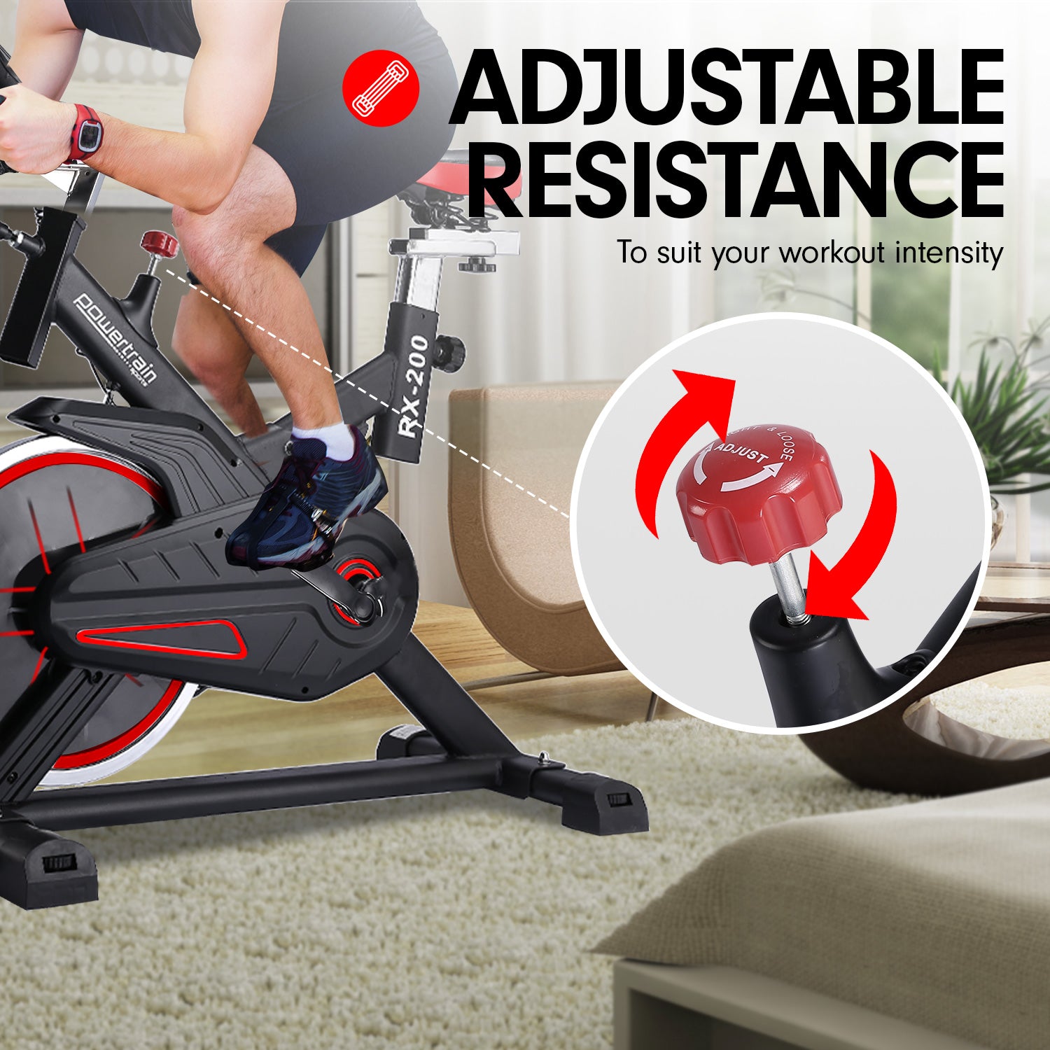 Powertrain RX-200 Exercise Spin Bike Cardio Cycling - Red-Sports & Fitness > Bikes & Accessories-PEROZ Accessories