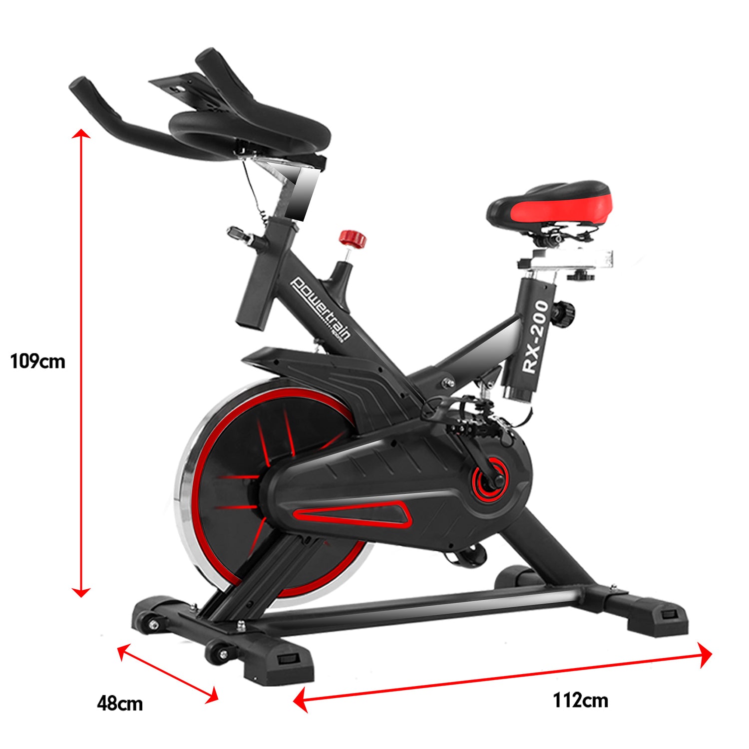 Powertrain RX-200 Exercise Spin Bike Cardio Cycling - Red-Sports & Fitness > Bikes & Accessories-PEROZ Accessories