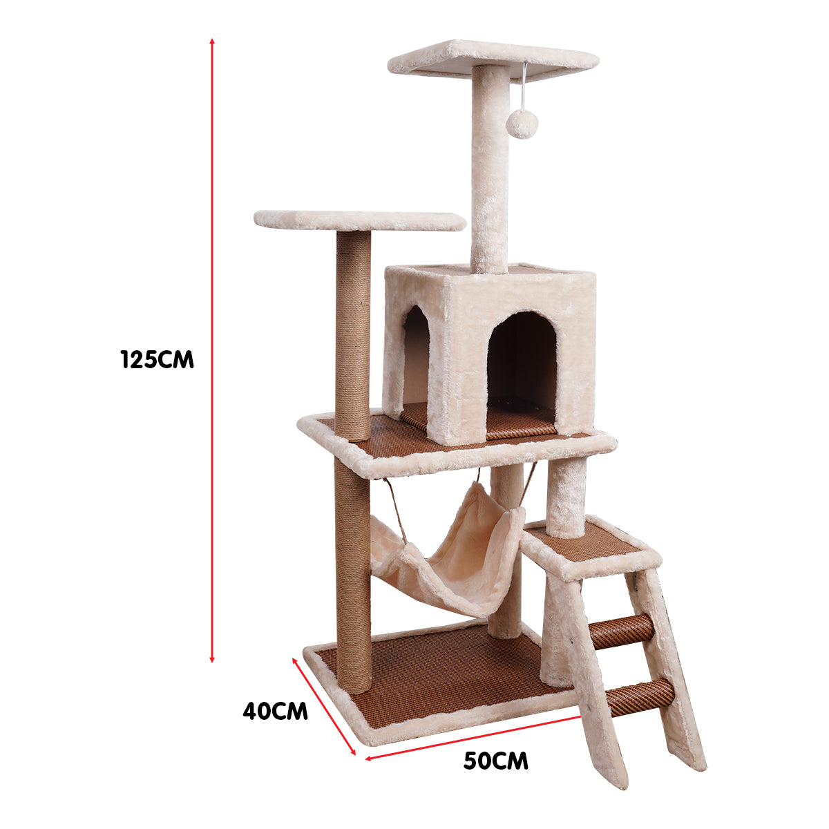 Furtastic 125cm Cat Tree Scratching Post - Beige-Cat Trees-PEROZ Accessories