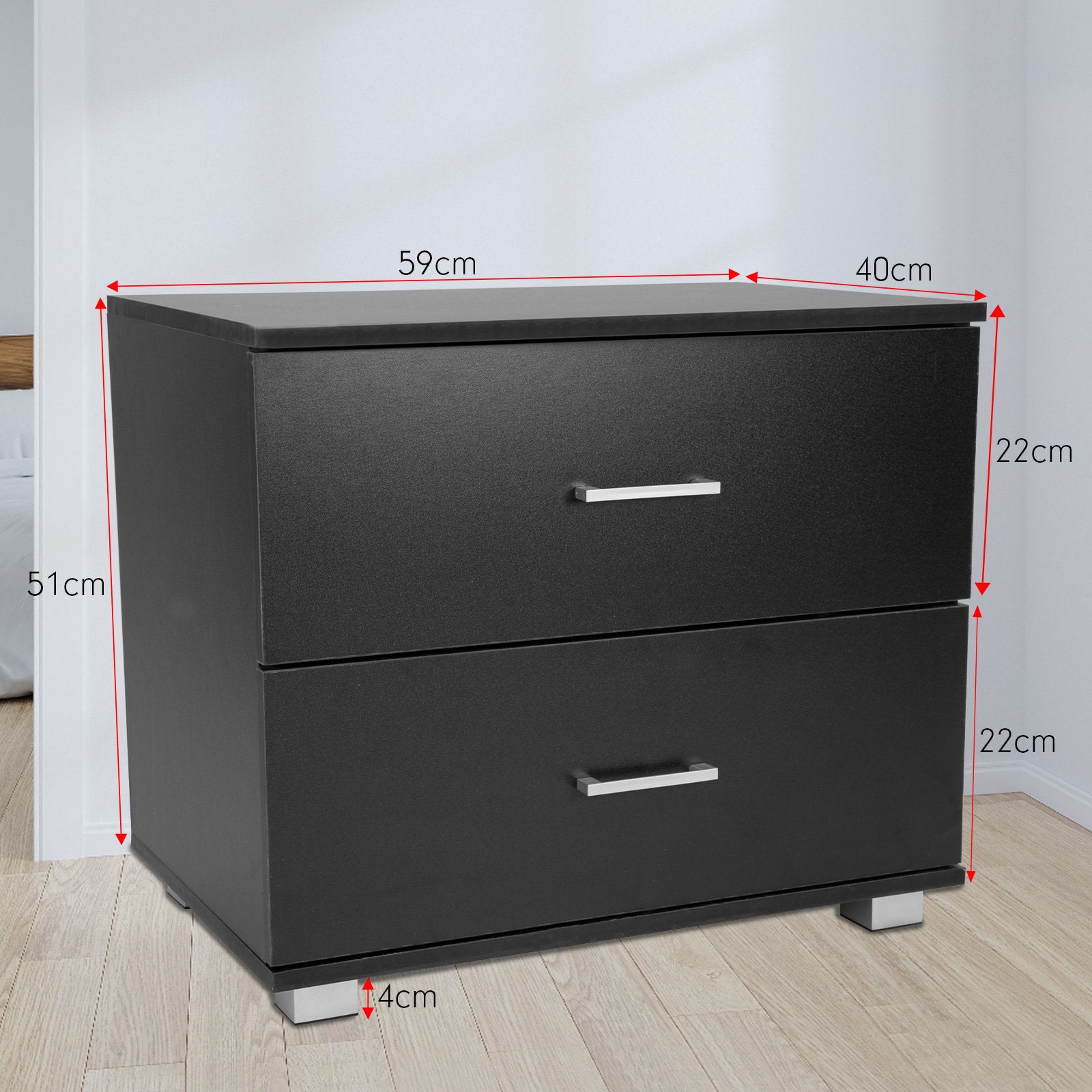Sarantino Bedside Table Cabinet Storage Chest 2 Drawers Lamp Side Nightstand - Black-Furniture > Bedroom-PEROZ Accessories