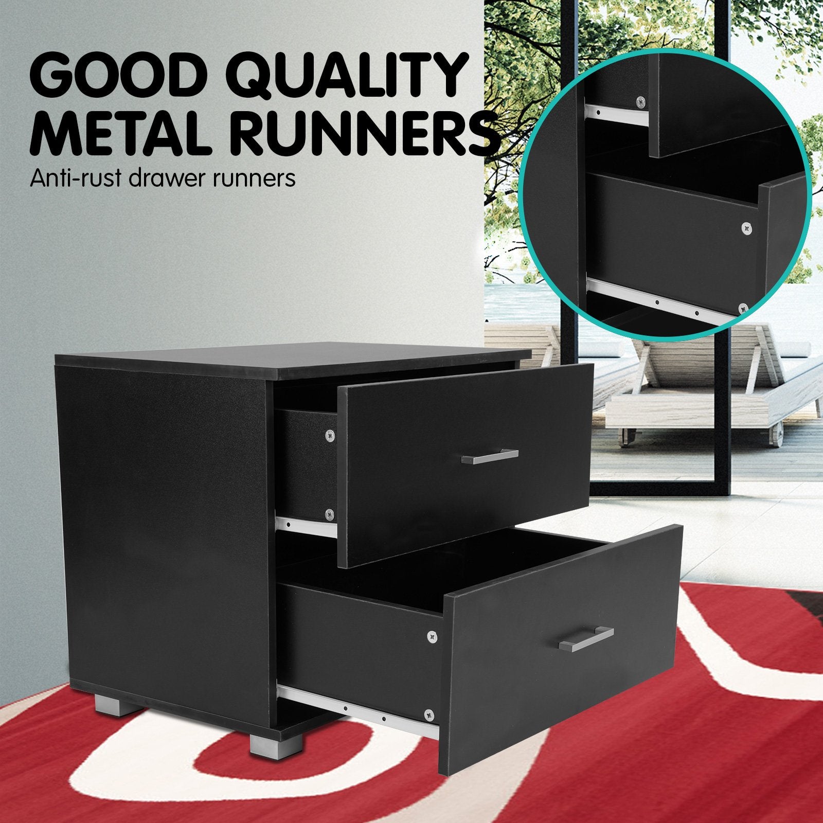 Sarantino Bedside Table Cabinet Storage Chest 2 Drawers Lamp Side Nightstand - Black-Furniture > Bedroom-PEROZ Accessories