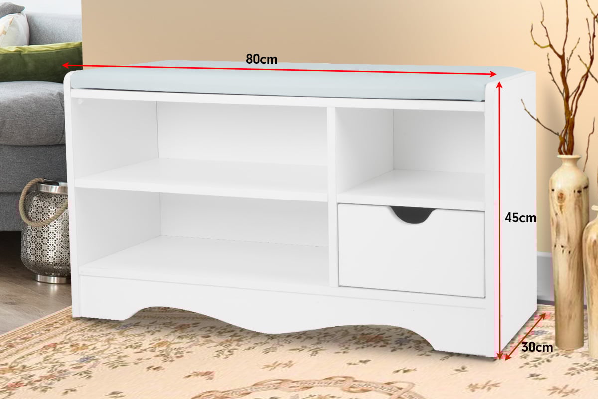 Sarantino Shoe Rack Cabinet Organiser Grey Cushion Stool Bench - 80 X 30 X 45 - White-Furniture > Living Room-PEROZ Accessories
