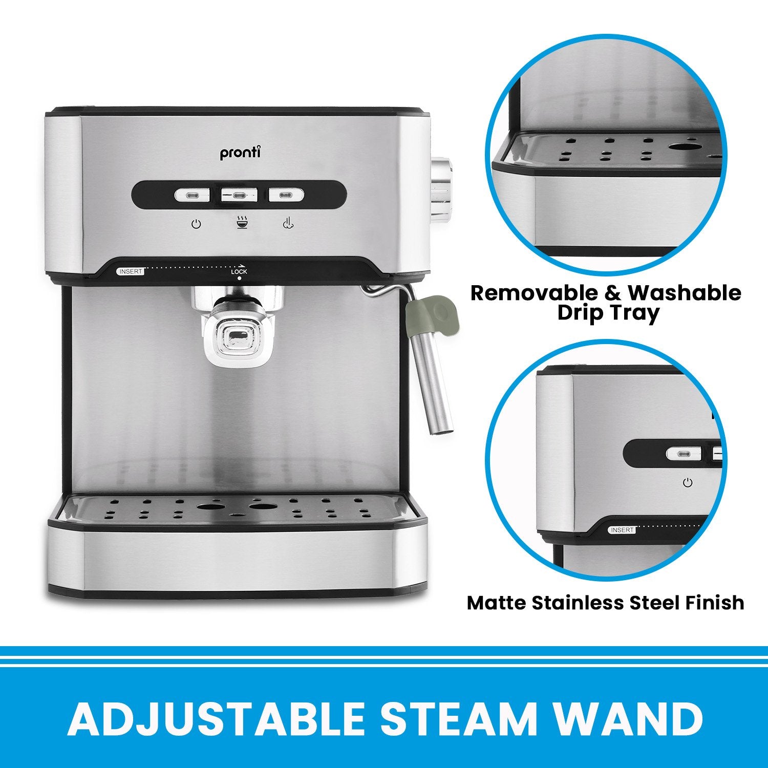 Pronti 1.6L Automatic Coffee Espresso Machine with Steam Frother-Appliances > Kitchen Appliances-PEROZ Accessories