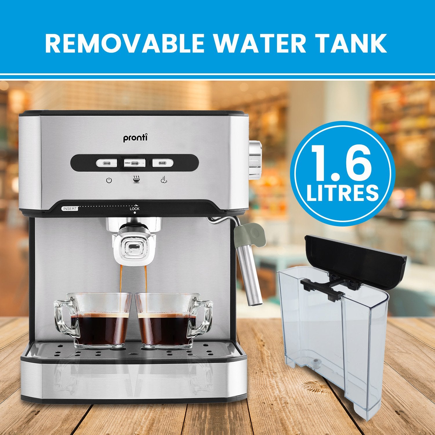Pronti 1.6L Automatic Coffee Espresso Machine with Steam Frother-Appliances > Kitchen Appliances-PEROZ Accessories